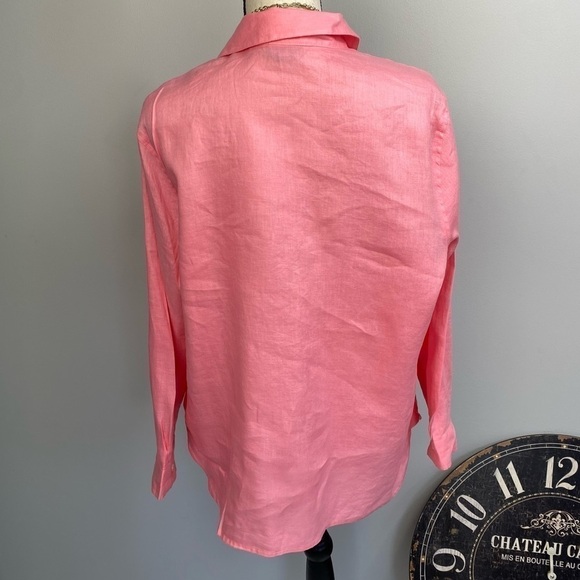 J.Jill 100% linen salmon color button down top blouse Mp - Picture 4 of 15